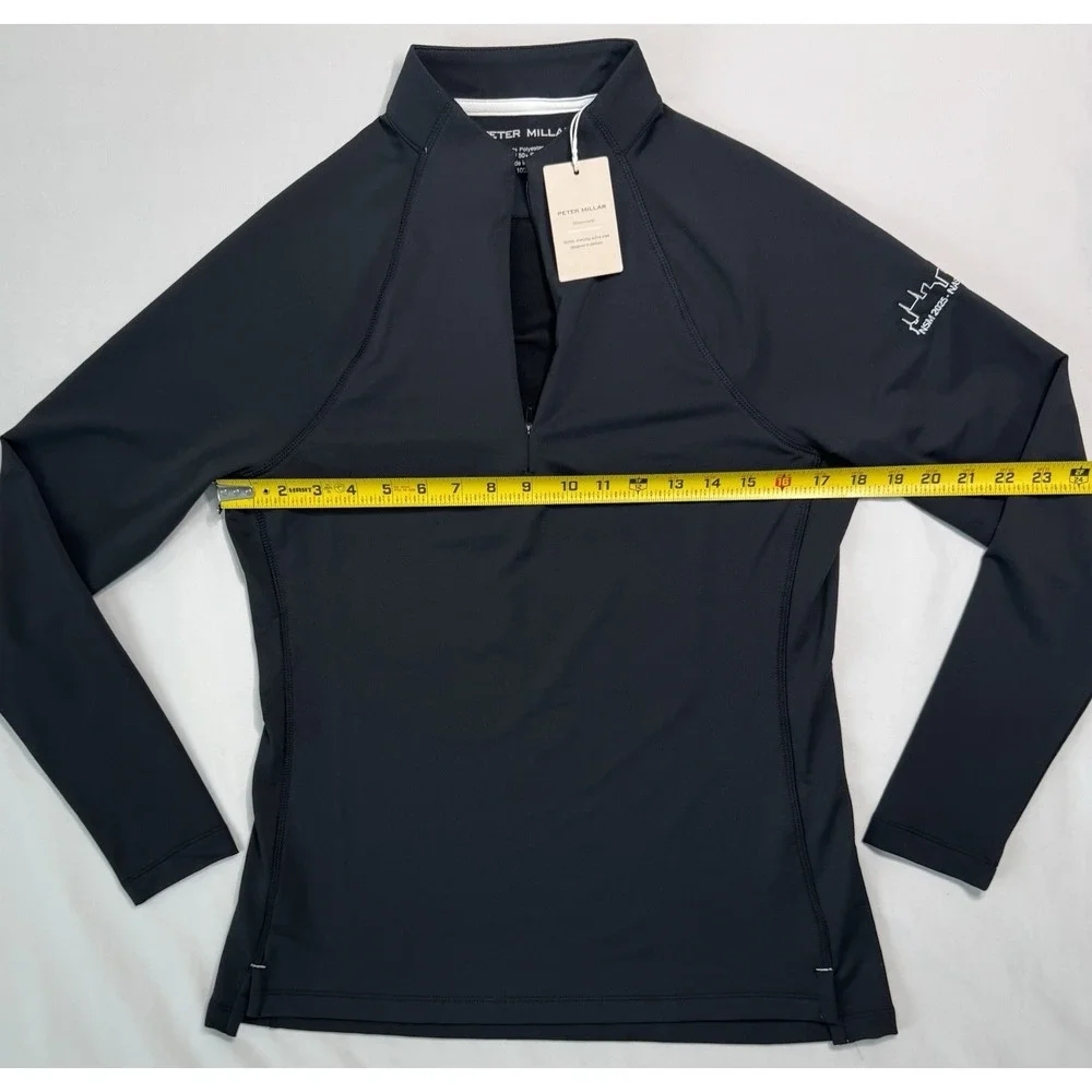 NWT Peter Millar Perth Performance Black Quarter-Zip Womens Size M Golf UPF 50+